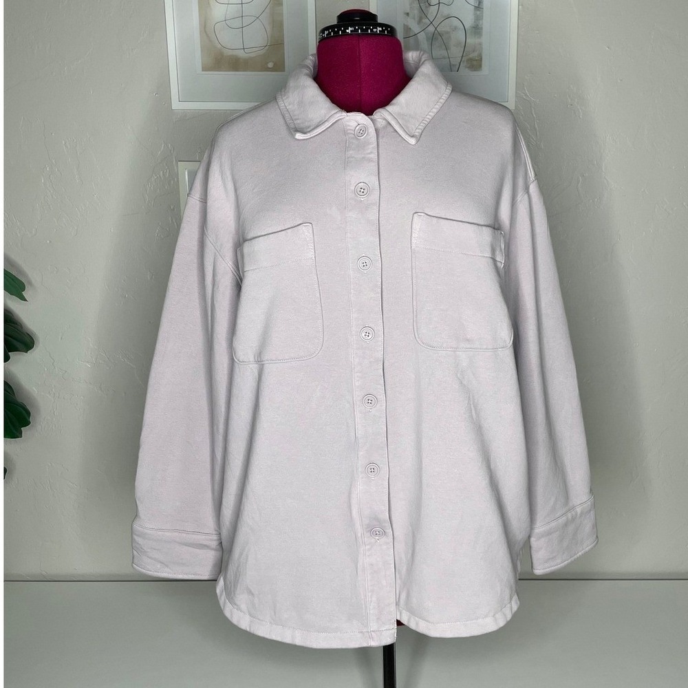 Athleta Retroplush Shirt Jacket Womens‎ XL Lavender Button Front Fleece Shacket